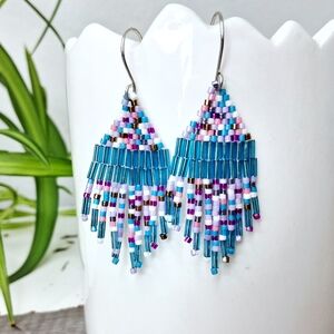 Colorful Beaded Fringe Dangle Earrings
